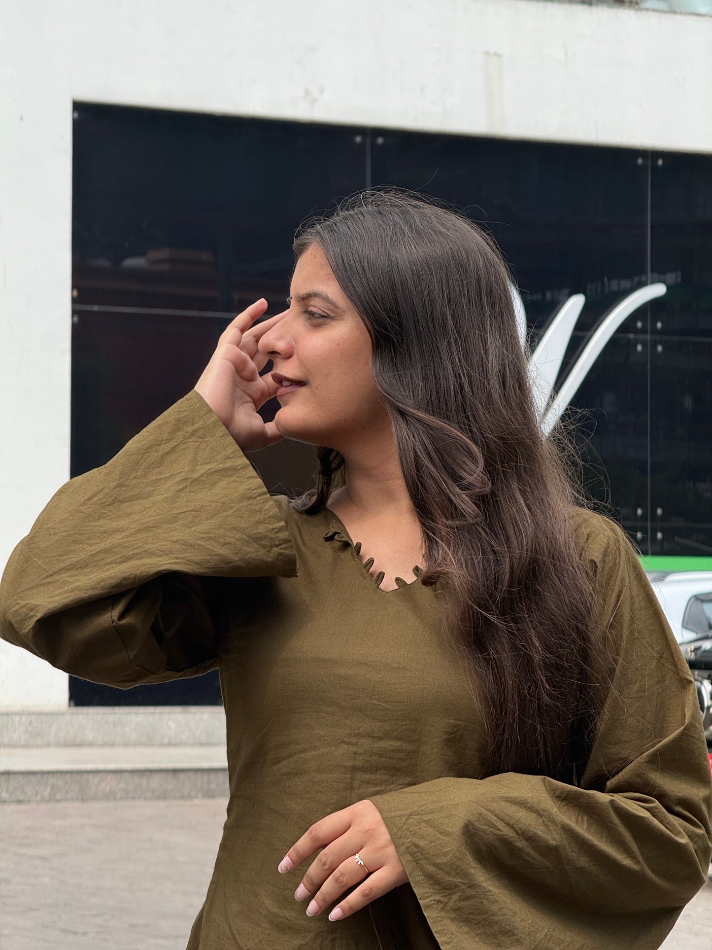 NISHKA -Solid Olive Green kurti
